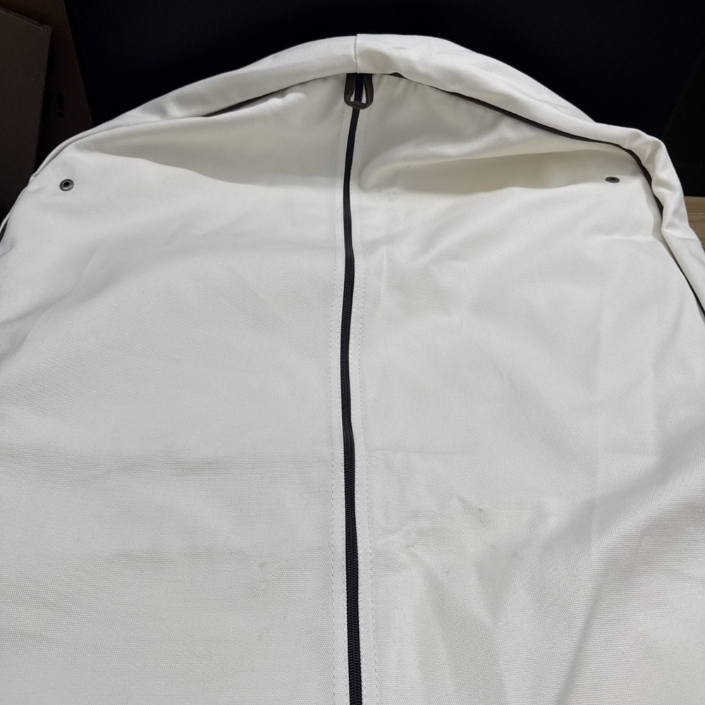 Hermès White Garment Bag Brown Trim Logo Zipper Closure Handles large 61x26 - Picture 3 of 5